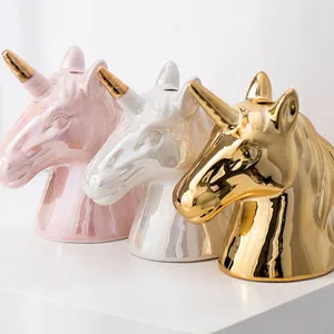 TOPSTHINK oro rosa bianco contanti sicuro sicuro ragazze piccoli bambini in ceramica bambini salvadanaio salvadanaio unicorno salvadanaio