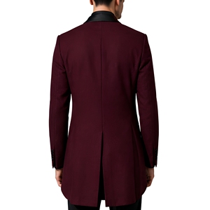 Blazer de smoking en satin bordeaux pour homme avec revers noir, coupe ajustée, un bouton, style queue-de-pie, dernière conception, veste à revers pointus - Product Image 3