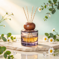 Bouteille diffuseur en verre, pot d'aromathérapie, conteneur de luxe, bouteille diffuseur à roseaux unique avec couvercle en bois