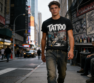 T-shirt personnalisé Kornit DTG, écologique, imprimé pour studio de <span class=keywords><strong>tatouage</strong></span>, fabrication OEM, t-shirt graphique pour <span class=keywords><strong>homme</strong></span>, 100% coton, design personnalisé - Product Image 2