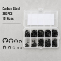 Carbon Steel E Clip Circlip E-Type External Retaining Ring Assortment Kit 200 Pcs 10 Sizes 1.5-10mm DIN 6799 Black Oxide