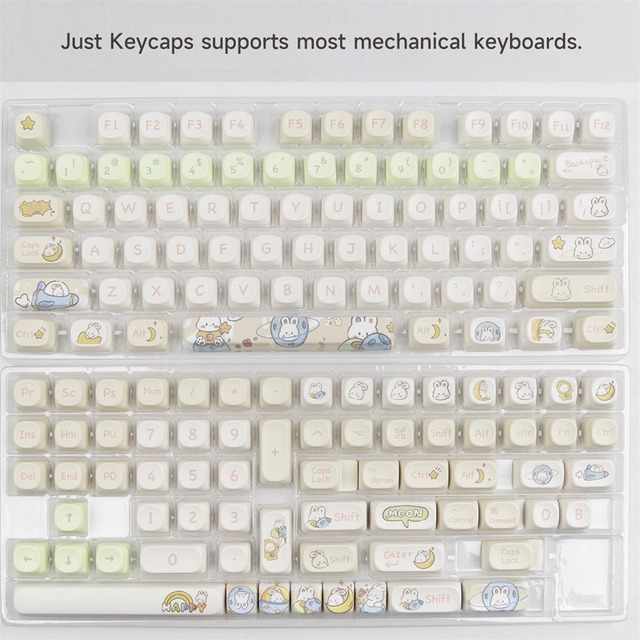 Space Rabbit Keycaps 144 Keys M0A Profile PBT DYE-SUB DIY Custom Key Caps for Mechanical Keyboard MX Switches