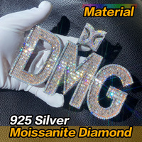 Prix d'usine Bijoux en émail et moissanite pour hommes et femmes, pendentif lettre initiale alphabet personnalisé style rappeur hip-hop en argent sterling 925 VVS