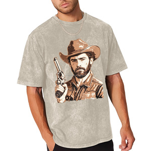 T-shirt <span class=keywords><strong>Homme</strong></span> Vintage Oversize Imprimé Cowboy et Revolver, Effet Délavé, Style Streetwear, Personnalisable (POD), Vente en Gros, Stock USA - Product Image 4