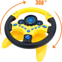 Juguete Educativo de Conducción Simulada con Rotación Eléctrica de 360 Grados, Volante para Niños con Llave de Coche, Luz y Música