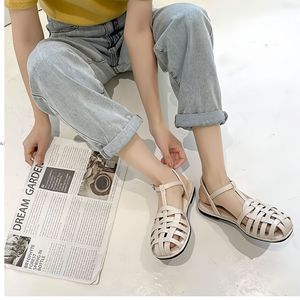 French-style open-<b>toe</b> lace-up sandals 2026 new summer woven <b>flat</b> shoes retro beach Roman shoes - Product Image 3