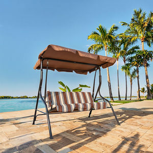 Ensemble de balançoire d'extérieur moderne pour 3 personnes, noir, avec structure en fer, support métallique et auvent, meubles de cour - Product Image 3