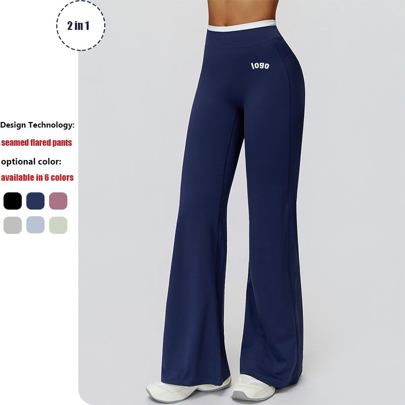 Female High Waist Color Blocking Plaid Yoga Ribbed Fitness Breathable Quick Drying Workout Running Flared Pants