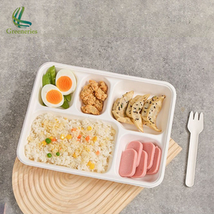 Bandeja de Comida Ecológica Biodegradable y Compostable de Caña de Azúcar con 4, 5 o 6 Secciones para Almuerzo, Ideal para Escuelas, Cafeterías y Comedores - Product Image 1