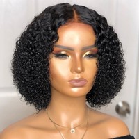 Perruque Courte Ondulée Noire en Dentelle Transparente pour Femme, Style Européen et Américain, Couvre-Tête Complet, Résistante à la Chaleur