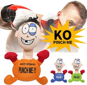 Boneka lucu Punch Me dengan suara melengking kreatif ventilasi interaktif emosi stres listrik Anti stres mewah bantuan mainan tinju