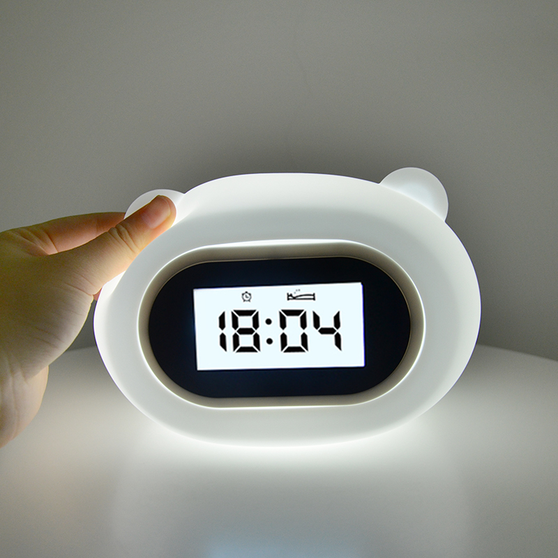 Smart Snooze Analog spiegel Wake Up Quarz Twin Bell Tisch Drahtloses Ladegerät Digitaler Wecker Mit LED Nachtlicht 8 Farben