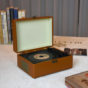 Lecteur CD rétro, haut-parleur Bluetooth, rechargeable, étui en cuir portable, AUX, USB, radio FM, lecteur de musique vintage pour la maison, le bureau, cadeau - Product Image 4