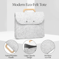 Sac fourre-tout en feutre écologique avec poignée en bois, grande capacité, organiseur de documents professionnels et porte-documents portable pour usage au bureau