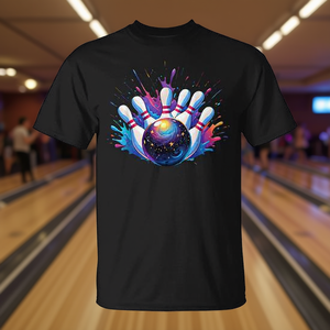 Camiseta con Estampado de Salpicaduras de Pintura Coloridas para el Día del Juego de Boliche, Unisex para Adultos, Ropa Promocional - Product Image 3