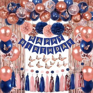 Suministros de Decoración para Fiesta de <span class=keywords><strong>Cumpleaños</strong></span>, Set de Globos Azul Marino y Oro Rosa, Mariposas y Borlas - Product Image 2