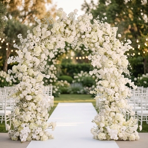 Arche de fleurs de mariage H-884, toile de fond photo de mariage, arrangement floral circulaire de 2,4 m avec roses blanches et gypsophile, chemin de table décoratif pour mariage - Product Image 1
