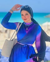 Burkini musulman coloré 4 pièces, maillot de bain à manches longues pour femmes, hijab islamique, maillot de bain conservateur