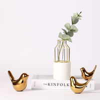 Statues d'oiseaux en céramique en gros, petites figurines décoratives dorées, ornements pour salon, chambre, bureau, armoires, décoration de bureau