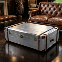 Table basse vintage en aluminium style coffre de voyage, design industriel loft, table de rangement, table basse rétro en forme de valise d'aviation pour salon