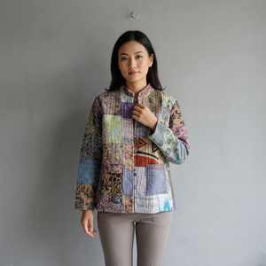 Quilted <b>Patchwork</b> <b>Jacket</b> Women's Mandarin Collar Full Sleeve Cotton Autumn Style Regular Length Button Closure gift for her - Product Image 1