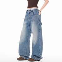 Pantalon en jean bleu délavé style couteau courbé pour homme, coupe droite ample et polyvalente, style streetwear tendance, jambe large