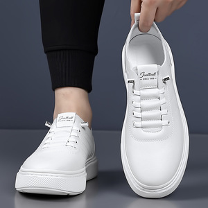 <b>White</b> Pu Leather Men's Casual Sneakers Toe <b>Lace</b>-Up Breathable Summer Outdoor Shoes Lightweight Driving Wear EVA Midsole Rubber - Product Image 2
