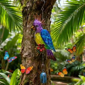 Yaratıcı Modern parlak kaplama Metal papağan rüzgar çan asılı cam boyalı açık bahçe balkon kolye - Product Image 3