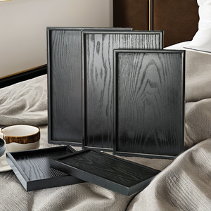 Plateau en bois noir jetable avec logo personnalisé, tasse à thé rectangulaire, design gravé, vaisselle de service moderne pour hôtel, SPA, salon de beauté - Product Image 2