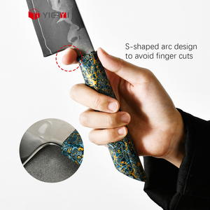 Cuchillo de <span class=keywords><strong>Chef</strong></span> Japonés Kiritsuke Personalizado, Núcleo de Acero 10Cr15CoMoV, Acero Laminado de 5 Capas, Mango de Madera Lacada en Azul y Dorado de Lujo, Cuchillo de Cocina - Product Image 3