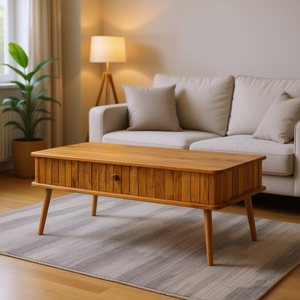 Honey Solid Acacia Wood Coffee <b>Table</b> 39.4x19.7x15.7 Inches Midcentury Modern Storage Living Room Furniture - Product Image 2