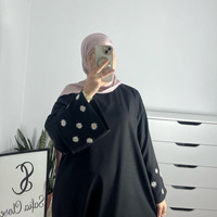 Robe Abaya Nisa Blanche Pure à Pois avec Broderie Marguerite Manches Longues Vêtements de Fête pour Femme Musulmane – Soldes