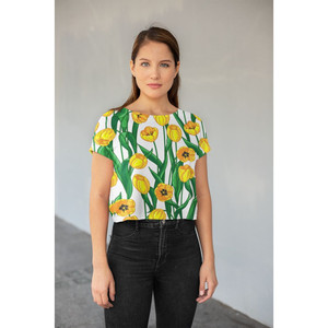 T-shirt court à imprimé floral jaune sur toute la surface - Product Image 1