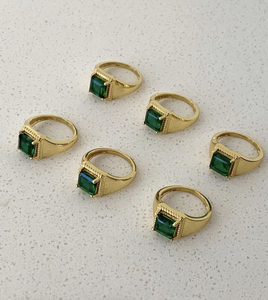 Anello in Acciaio Inossidabile con Pietra Verde Grande, Resistente all'Appannamento, Anello con Smeraldo e Turchese Dorato per Donne e Uomini - Product Image 2