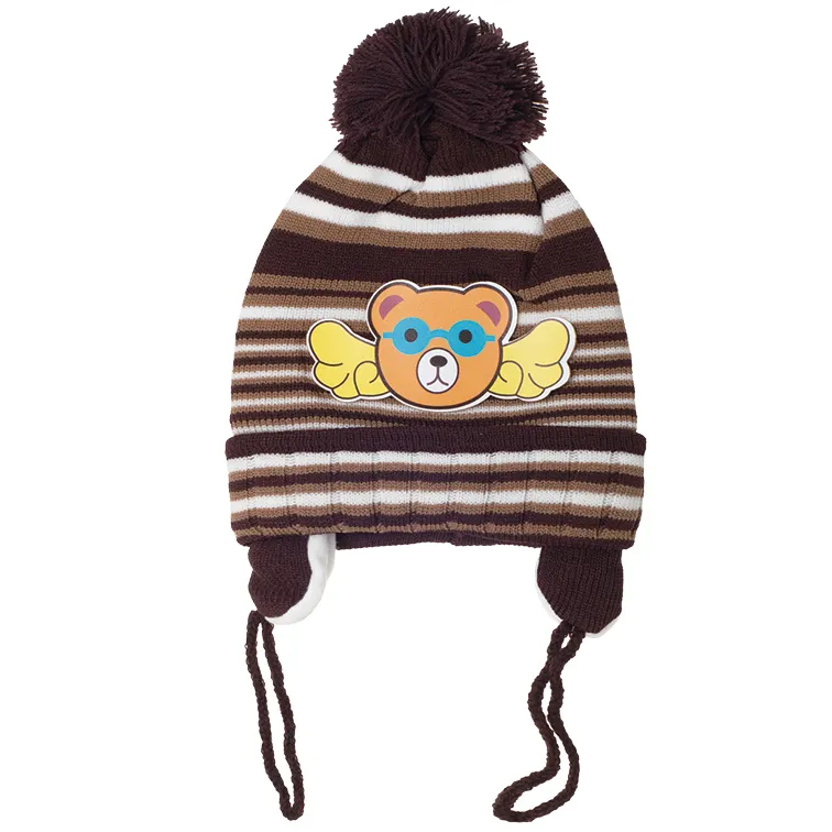 Benutzer definiertes Logo Hochwertige gestrickte Baby-Säuglings-Ohren klappen Mützen Hüte Kleinkind Jungen Mädchen Weiche Winter Warme Häkel mütze