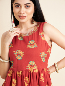 Conjunto indio de algodón puro, Ropa Étnica tradicional para mujer, bordado Kurta de algodón rojo y pantalón Kurta estampado, bordado hecho a mano - Product Image 6