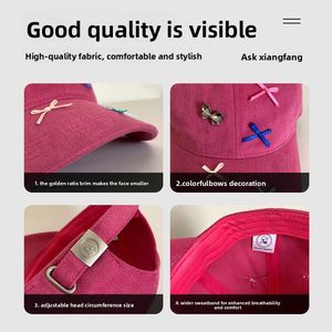 หมวกเบสบอลสไตล์วินเทจสีชมพูเดนิมแบบปรับได้สำหรับผู้หญิง - Product Image 4