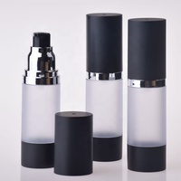 Lujo personalizado vacío recargable redondo plástico 30ml bomba sin aire botella negro 15ml bomba de vacío esmerilado botella de loción negro mate