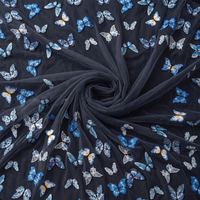 Écharpe Châle Robe Légère en Tulle Brodé de Papillons et Fleurs Appliquées pour Filles et Femmes Printemps-Été 70GSM