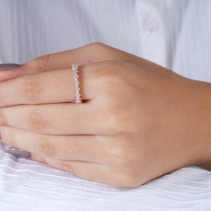 Elegant Silver Band <b>Ring</b> with Sparkling Clear Stones Minimalist <b>Thin</b> Design for Women Daily Wear Party Anniversary Gift Jewelry - Product Image 5