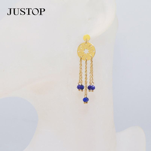 Boucles d'oreilles pendantes en forme d'étoile plaquées or pour femmes JUSTOP avec perles en saphir bleu, style bohème, bijoux de fête - Product Image 3