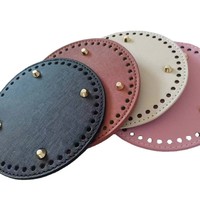 Plaque de fond de sac tissée à la main en cuir PU, ronde, 15 x 15 cm, multicolore au choix, avec clous pour seau à eau, accessoires pour sacs