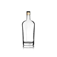 Vente en gros de bouteilles de vin, de liqueur, de vodka et de spiritueux en verre cristallin de 750 ml, avec bouchon en liège, couleur personnalisée, surface transparente, forme plate, logo personnalisé