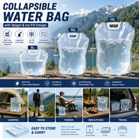 Sac de stockage d'eau pliable sans BPA de 5L, 10L, 15L avec robinet, conteneur d'eau portable en PE pliable avec poignée