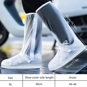 حذاء مطر عصري موضة بيضاء اللون مصنوع من مادة كلوريد البولي فينيل مقاوم للماء للدراجة النارية غطاء حذاء مطر جاف محمول مريح