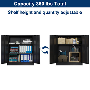 Armoire de rangement en acier avec porte verrouillable et 2 étagères réglables - Utilisation commerciale, bureau à domicile et salle de sport, noir - Product Image 4