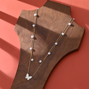 Collar de perlas de mariposa de doble capa que no se desvanece transfronterizo accesible de lujo nuevo Yiwu Chinoiserie joyería de moda inoxidable - Product Image 3
