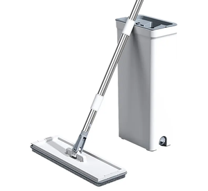 Ensemble de vadrouille plate en microfibre de qualité supérieure nettoyants de <span class=keywords><strong>sol</strong></span> rotatifs avec seau en acier extensible mains libres poignée à presser Type d'essorage - Product Image 1