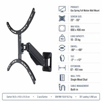 DMP GS102L-SW Gas Spring Full Motion TV Wall Mount Hitam Matte Metal Screen Mount untuk Layar 23-65 Inci