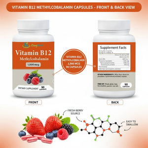 כמוסות ויטמין <span class=keywords><strong>B12</strong></span> בהתאמה אישית, צורה פעילה, ספיגה אולטרה, טוהר 99%, תמיכה חיסונית, אנרגיה, תוסף ויטמין B - Product Image 3